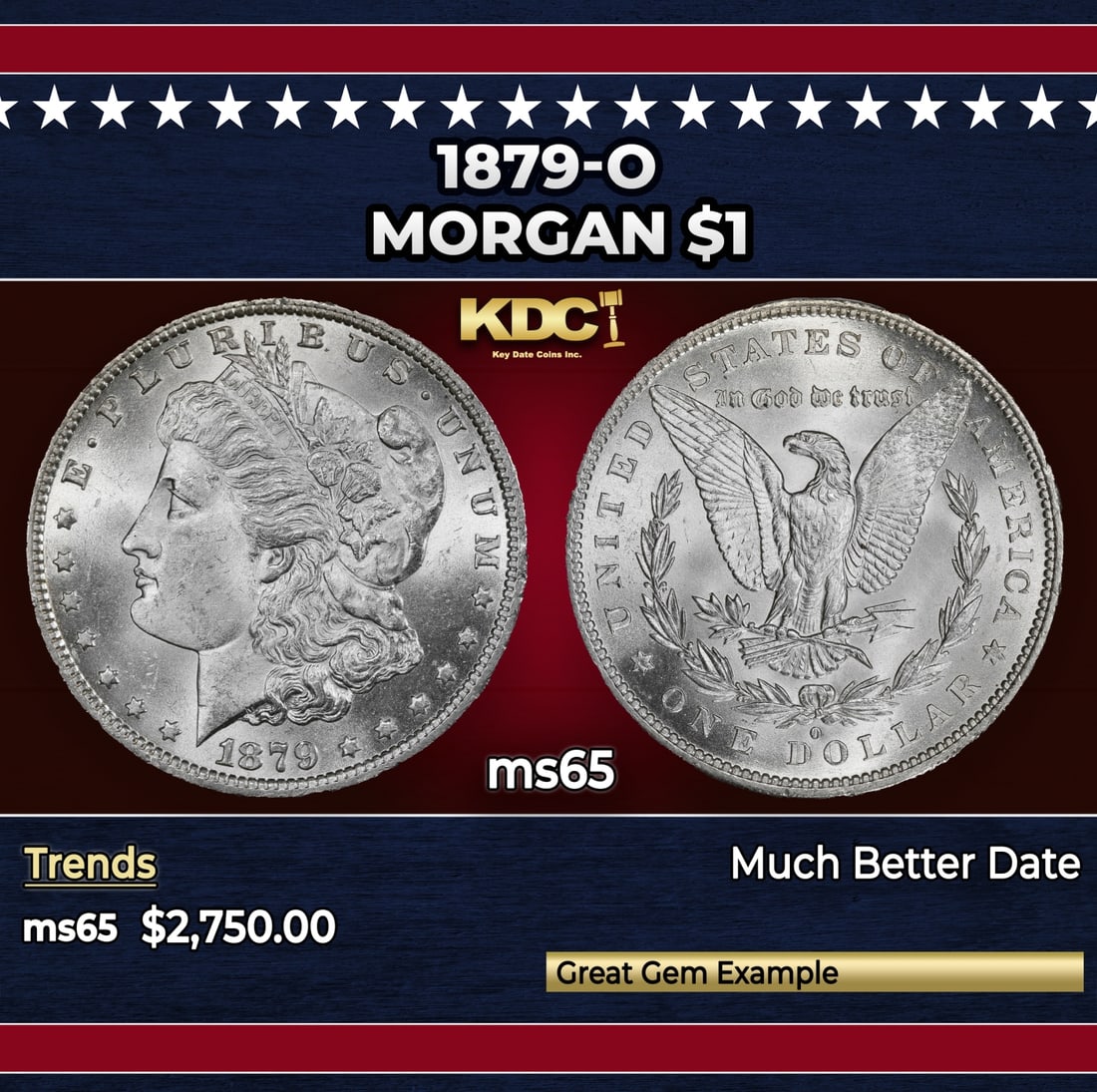 1879-o Morgan Dollar $1 ms65 SEGS: 1879-o Morgan Dollar $1 ms65 SEGS. A Key Date's Pick, Bid to Win, Don't let it get Away Coin
