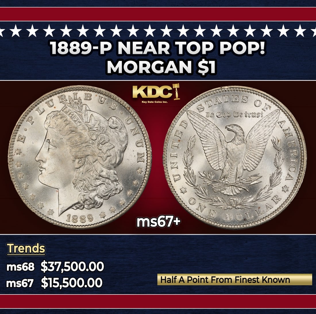 1889-p Morgan Dollar Near Top Pop! $1 ms67+ SEGS: 1889-p Near Top Pop! Morgan Dollar $1 ms67+ SEGS.