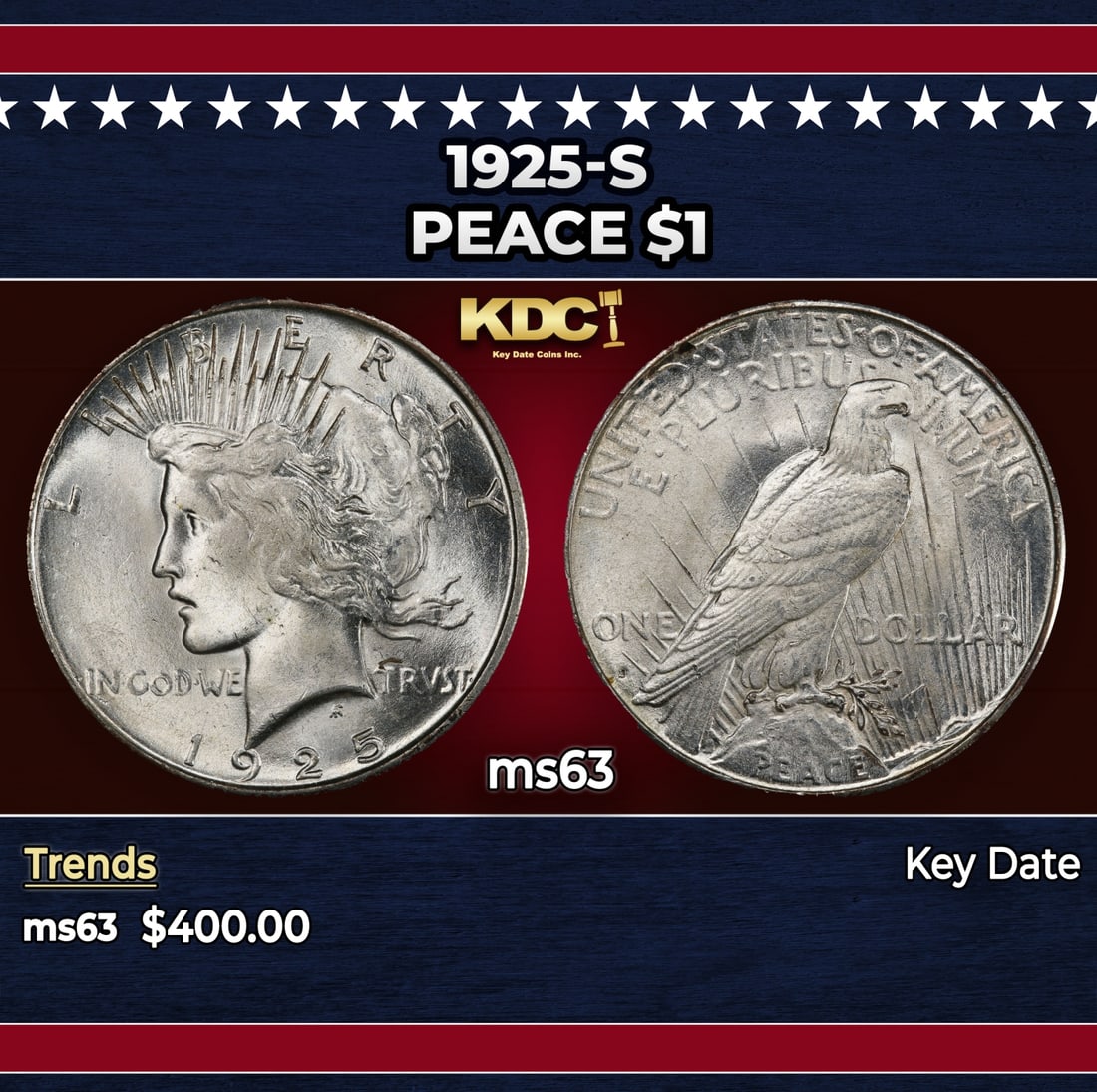 1925-s Peace Dollar $1 Grades ms63 (1 of 3)