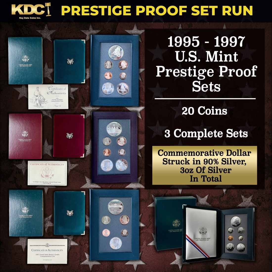 1995-1997 3 Set KEY DATE Prestige Proof Set Run US Mint Prestige Proof Sets - 20 Coins, 3 Complete (1 of 1)