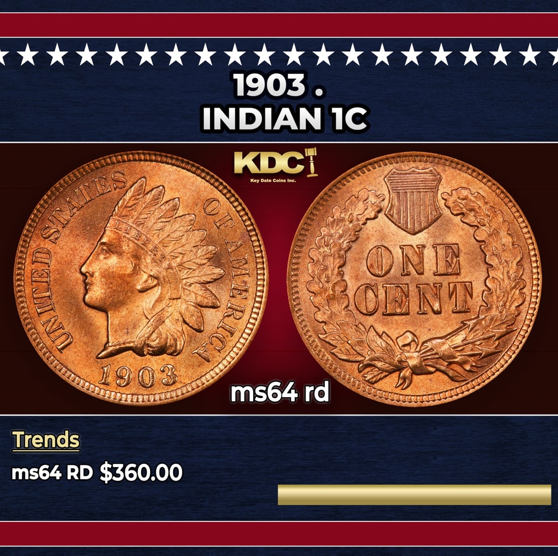 1903 Indian Cent . 1c Grades ms64 rd (1 of 3)