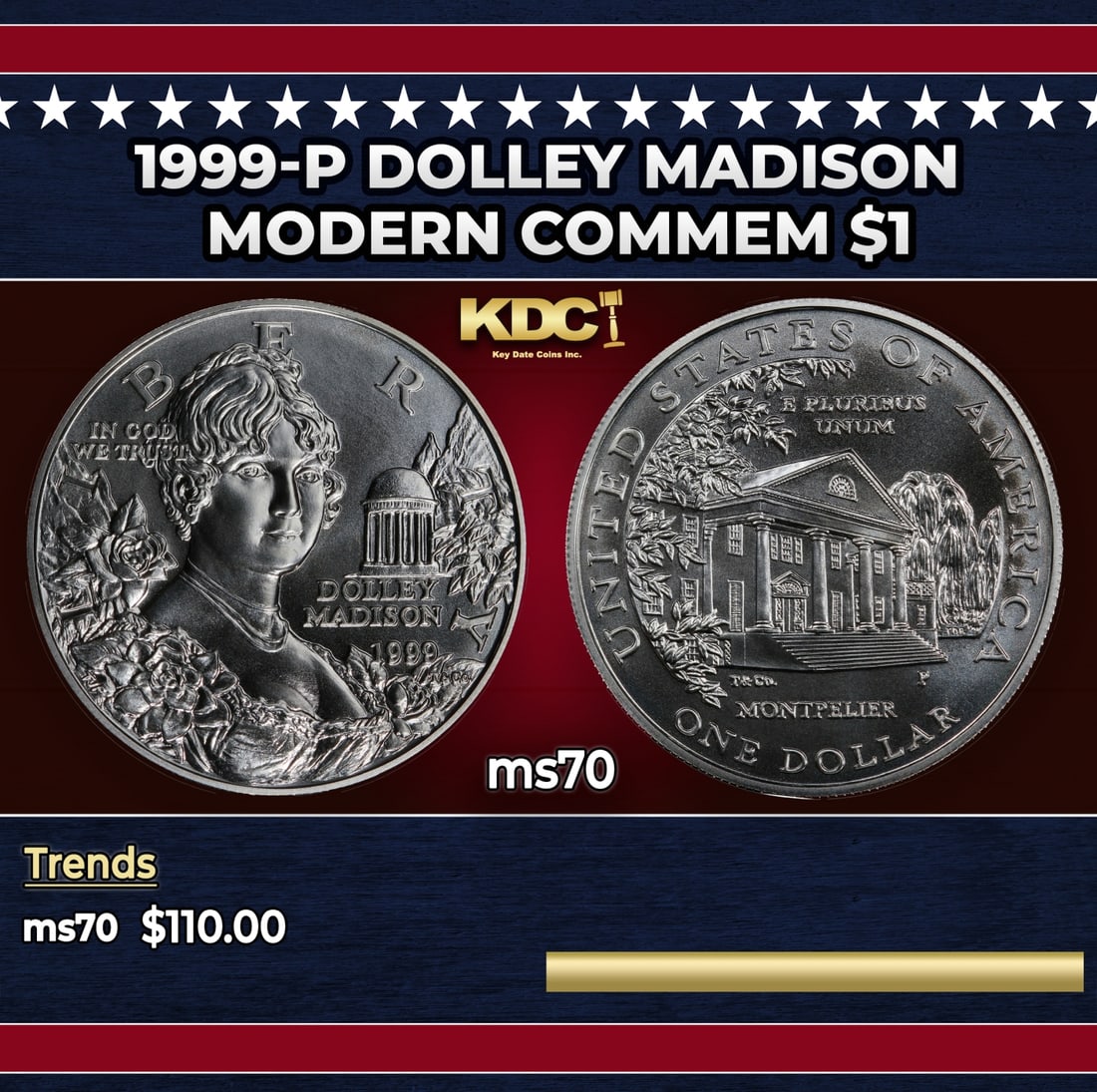 1999-p Dolley Madison Modern Commem Dollar $1 ms70 SEGS (1 of 3)