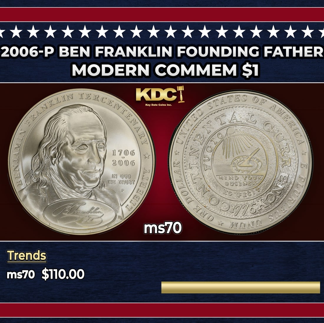 2006-P Ben Franklin Founding Father Modern Commem Dollar $1 ms70 SEGS: 2006-P Ben Franklin Founding Father Modern Commem Dollar $1 ms70 SEGS.