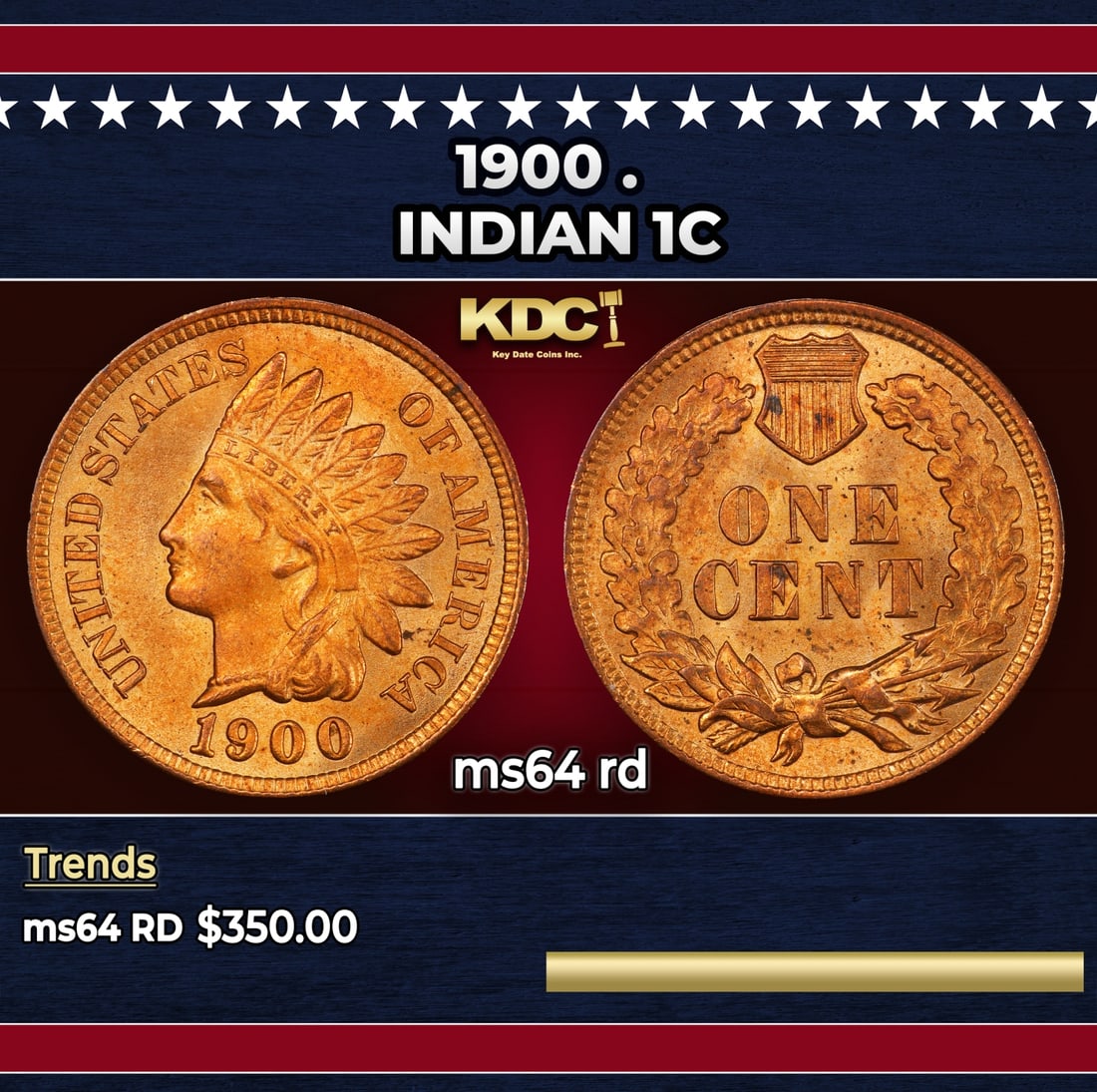 1900 Indian Cent . 1c Grades ms64 rd (1 of 3)