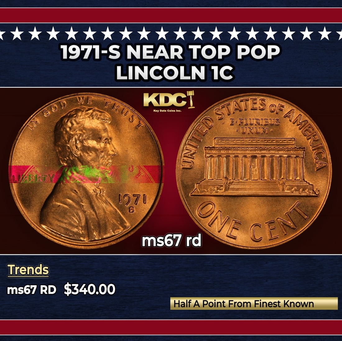1971-s Lincoln Cent Near Top Pop 1c ms67 rd SEGS (1 of 3)