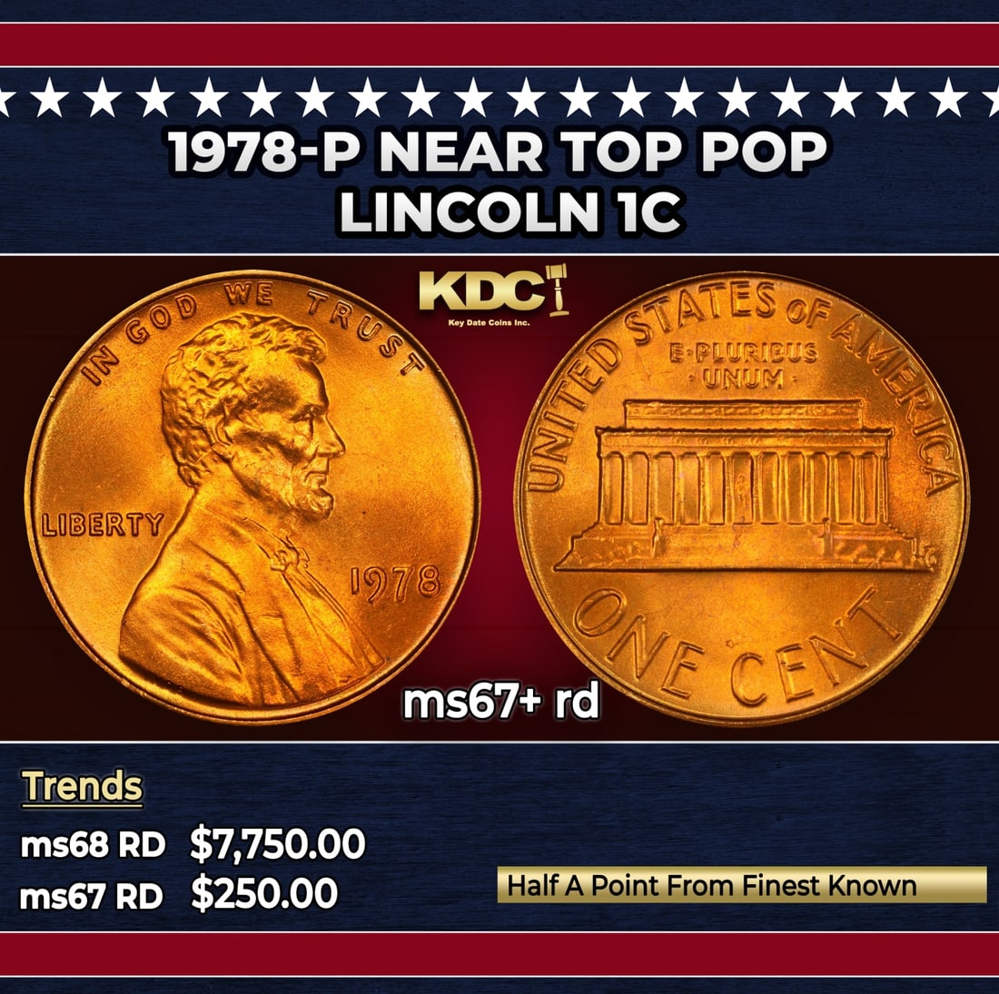 1978-p Lincoln Cent Near Top Pop 1c ms67+ rd SEGS (1 of 3)