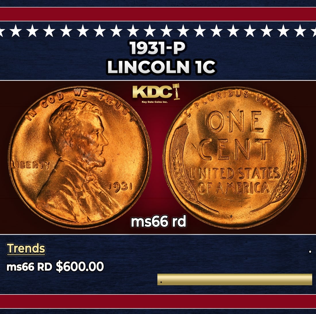 1931-p Lincoln Cent 1c Grades ms66 rd (1 of 3)