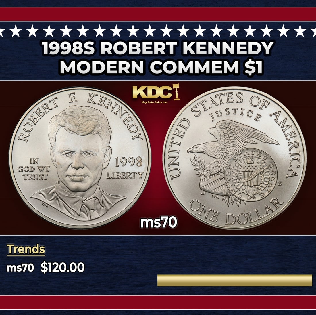1998S Robert Kennedy Modern Commem Dollar $1 ms70 SEGS (1 of 3)