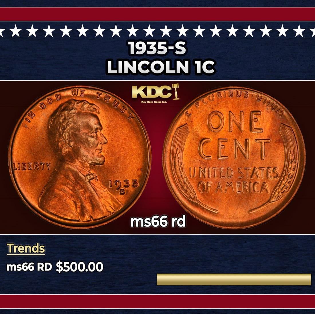 1935-s Lincoln Cent 1c Grades ms66 rd (1 of 3)