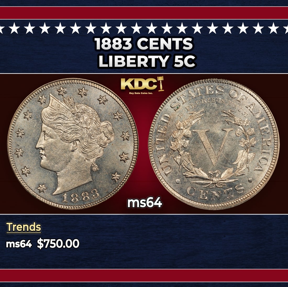 1883 CENTS Liberty Nickel 5c Grades ms64 (1 of 3)