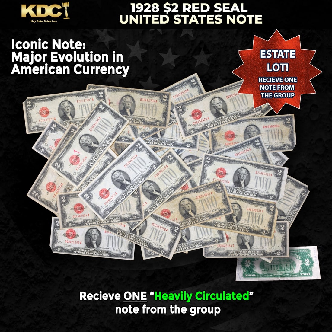 1x 1928 $2 Red Seal United States Note Heavily Circulated: 1x 1928 $2 Red Seal United States Note Heavily Circulated. Two dollar bills from the series of 1928 are called 1928 $2 legal tenders. All legal tenders have a red seal. 1928 was also the first year th