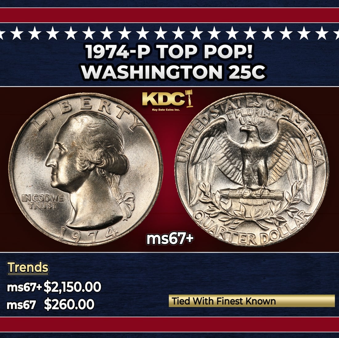 1974-p Washington Quarter TOP POP! 25c ms67+ SEGS: 1974-p TOP POP! Washington Quarter 25c ms67+ SEGS. Historic precious metal trends is causing increased spot pricing by the day. On auctions with set openings, we are doing our best to have items price