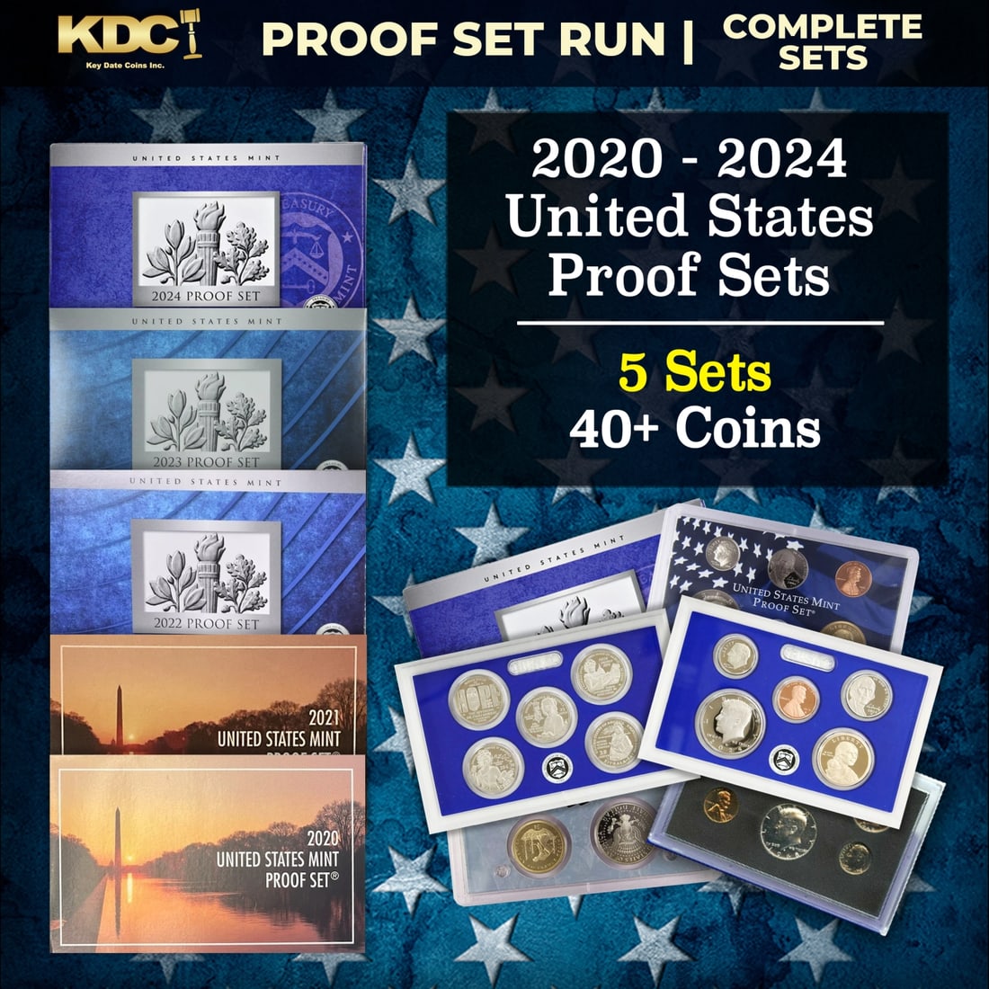 2020-2024 United States Proof Sets Sets 5 Sets, 47 Coins (1 of 1)