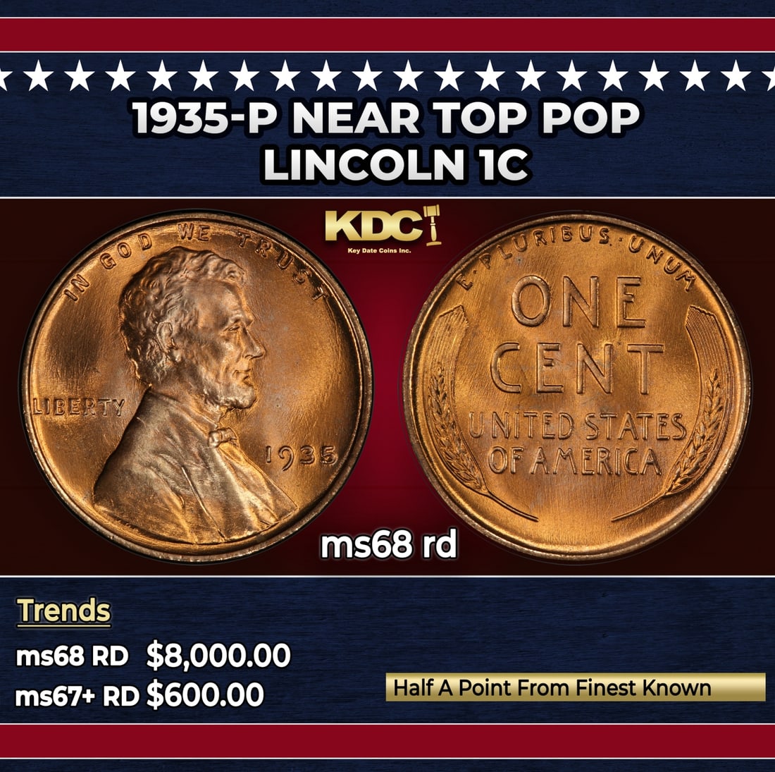 1935-p Lincoln Cent Near Top Pop 1c ms68 rd SEGS: 1935-p Near Top Pop Lincoln Cent 1c ms68 rd SEGS. Historic precious metal trends is causing increased spot pricing by the day. On auctions with set openings, we are doing our best to have items priced