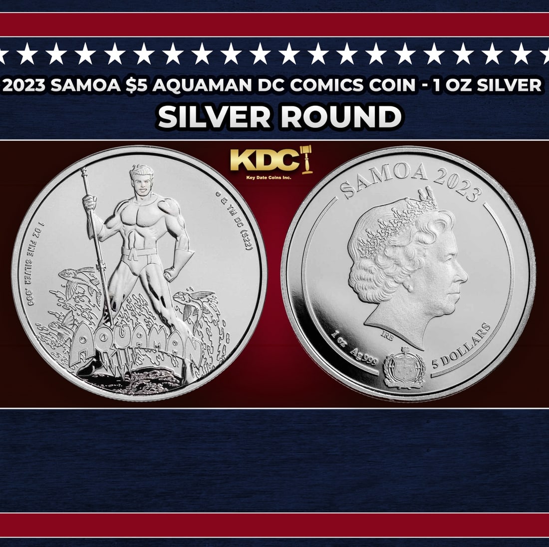 2023 Samoa $5 Aquaman DC Comics Coin - 1 oz Silver Round Round (1 of 3)