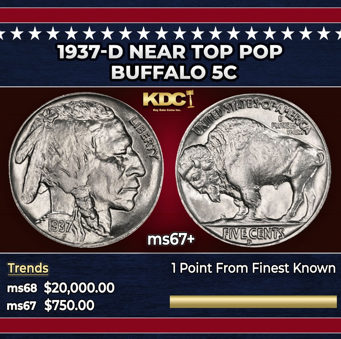 1937-d Buffalo Nickel Near Top Pop 5c ms67+ SEGS (1 of 3)