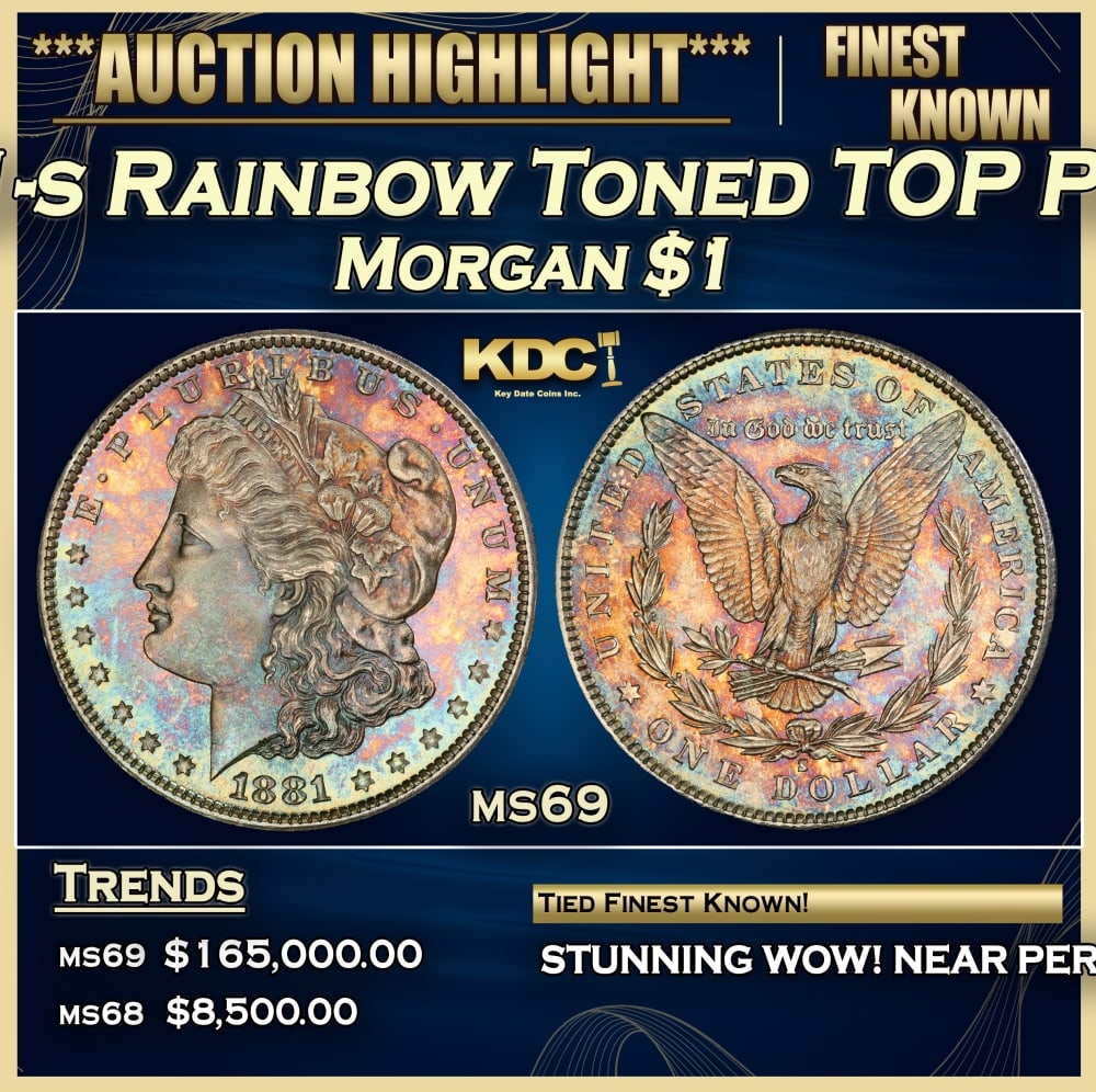 1881-s Morgan Dollar Rainbow Toned TOP POP! $1 ms69 SEGS: 1881-s Rainbow Toned TOP POP! Morgan Dollar $1 ms69 SEGS. 0