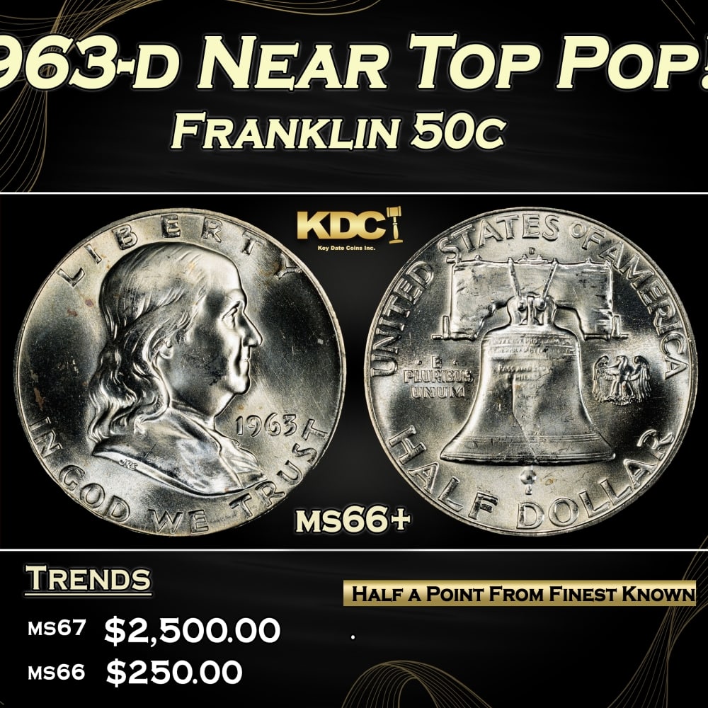 1963-d Franklin Half Dollar Near Top Pop! 50c ms66+ SEGS (1 of 4)