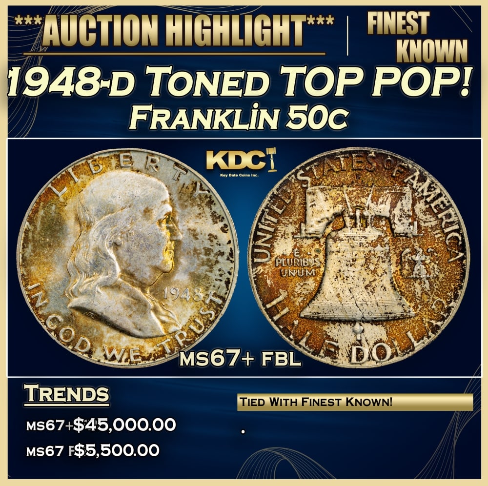 1948-d Franklin Half Dollar Toned TOP POP! 50c ms67+ fbl SEGS (1 of 4)