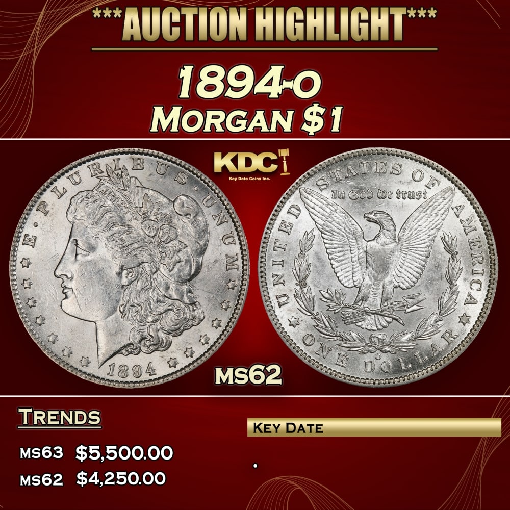1894-o Morgan Dollar $1 ms62 USCG: 1894-o Morgan Dollar $1 ms62 USCG. 0