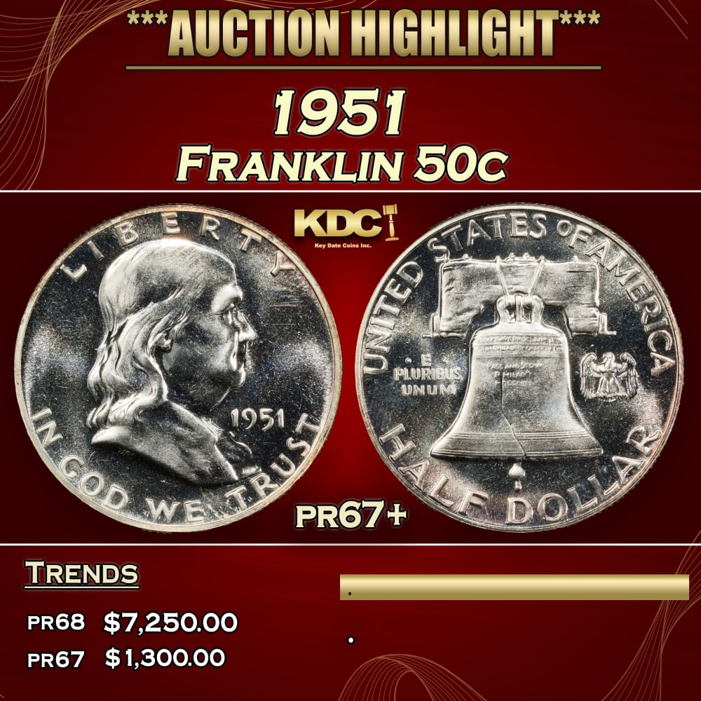 1951 Proof Franklin Half Dollar 50c pr67+ SEGS (1 of 4)