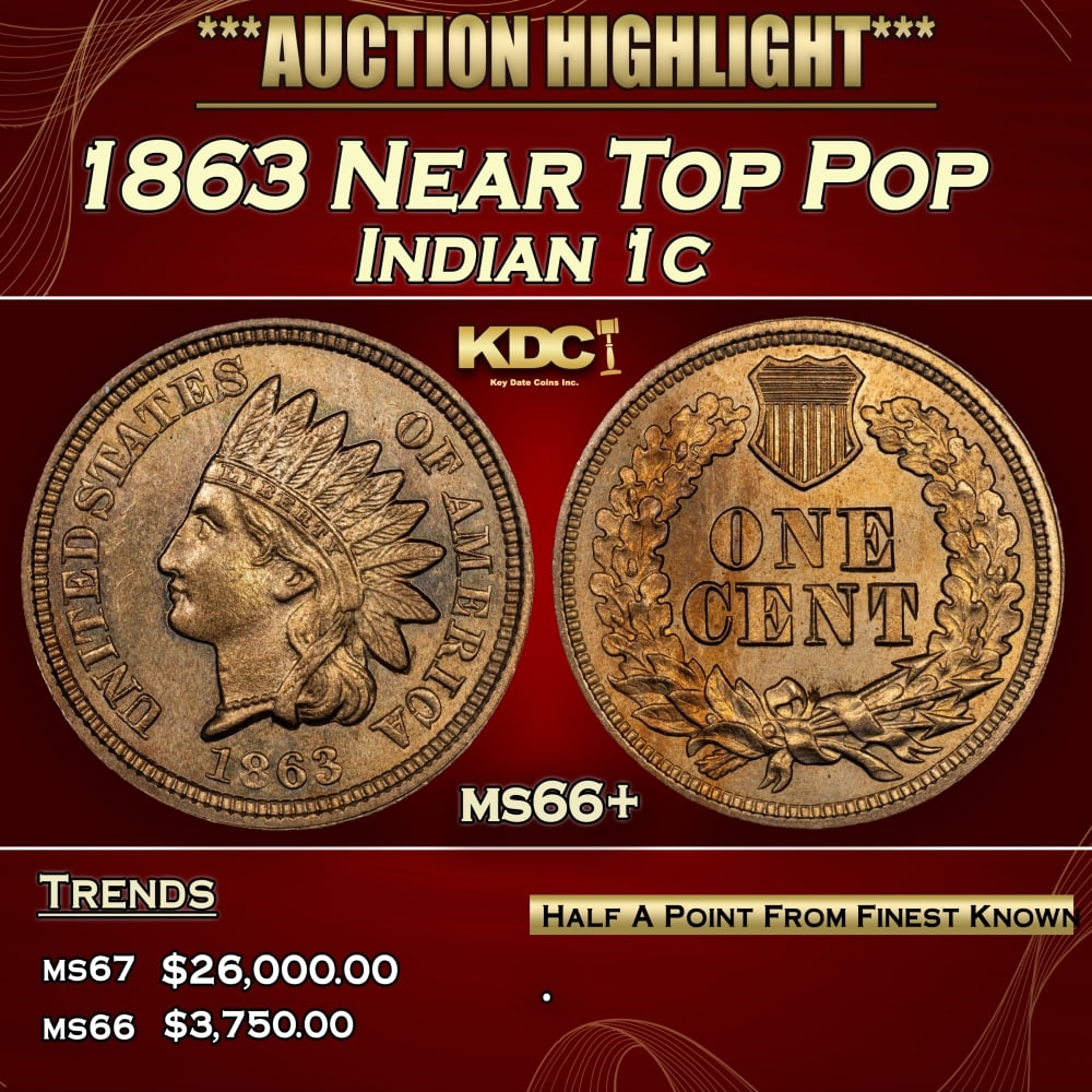 1863 Indian Cent Near Top Pop 1c ms66+ SEGS (1 of 4)