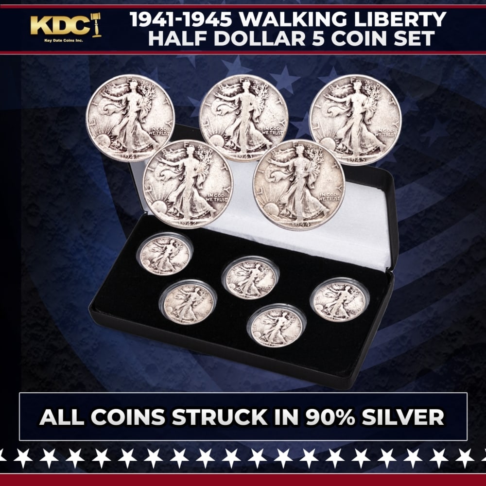 1941-1945 Walking Liberty Half Dollar 50c 5 Coin Set (1 of 1)