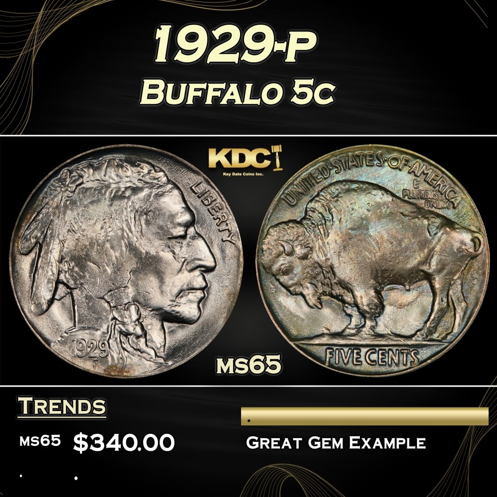 1929-p Buffalo Nickel 5c Grades ms65 (1 of 3)