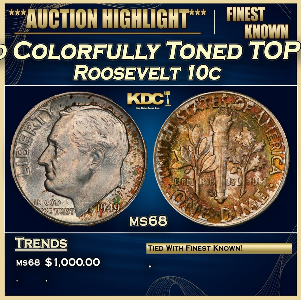 1949-d Roosevelt Dime Colorfully Toned TOP POP! 10c ms68 SEGS (1 of 4)