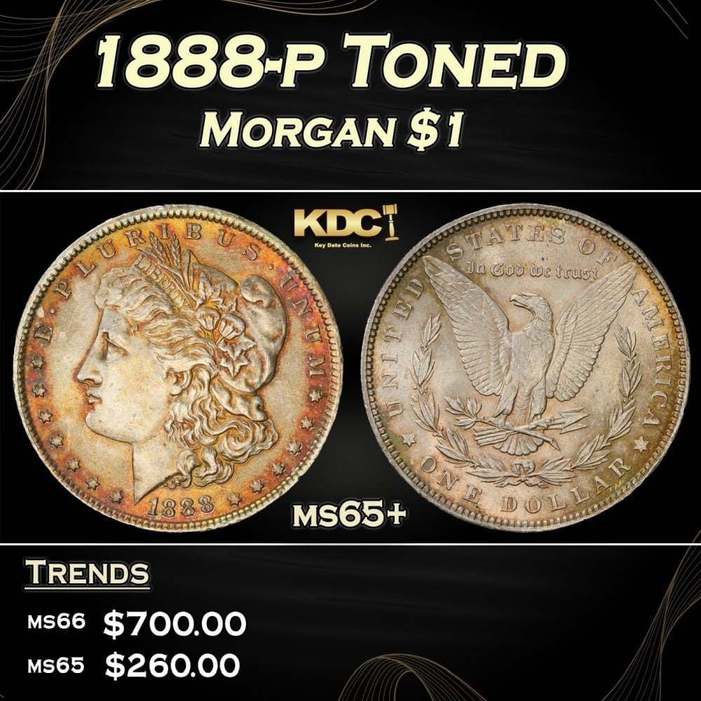 1888-p Morgan Dollar Toned $1 Grades ms65+ (1 of 3)