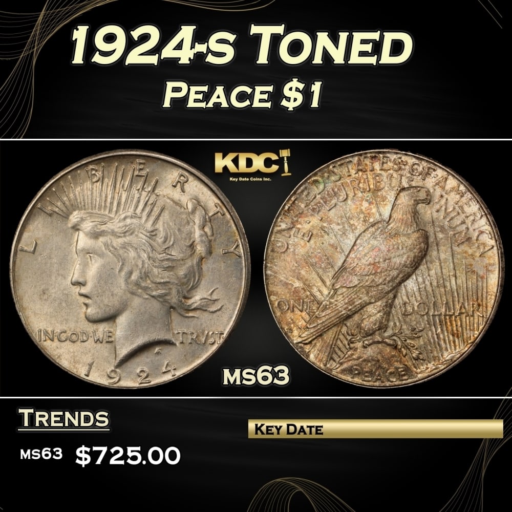 1924-s Peace Dollar Toned $1 Grades ms63 (1 of 3)