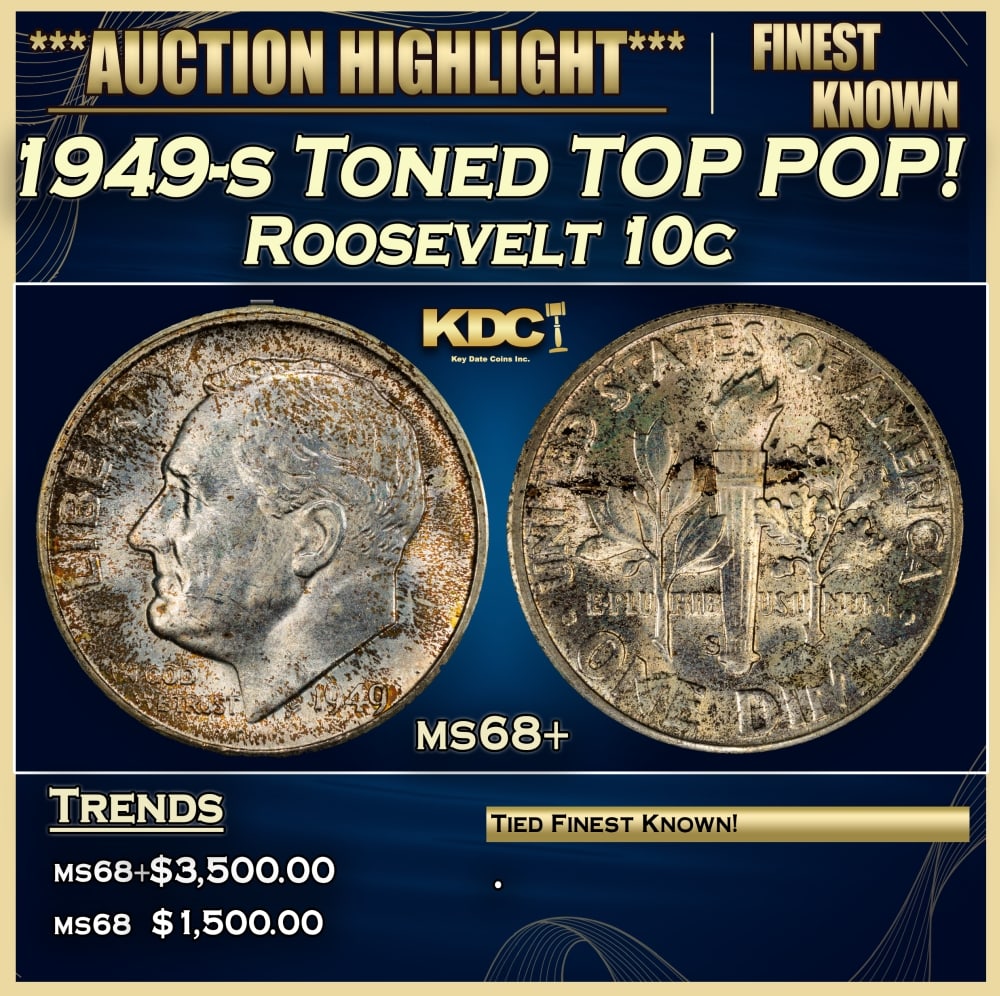 1949-s Roosevelt Dime Toned TOP POP! 10c ms68+ SEGS (1 of 4)