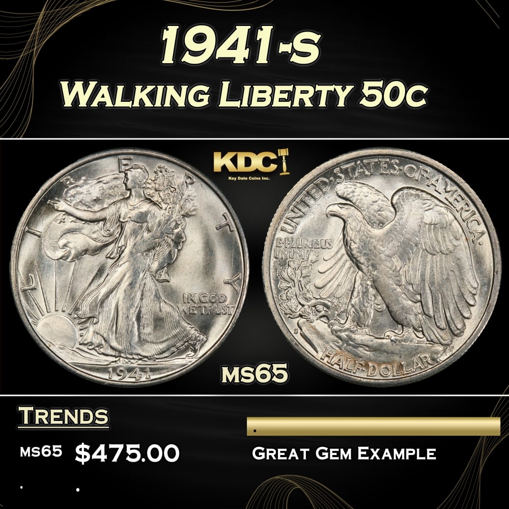 1941-s Walking Liberty Half Dollar 50c Grades ms65 (1 of 3)