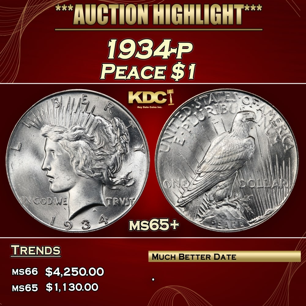 1934-p Peace Dollar $1 ms65+ SEGS (1 of 4)