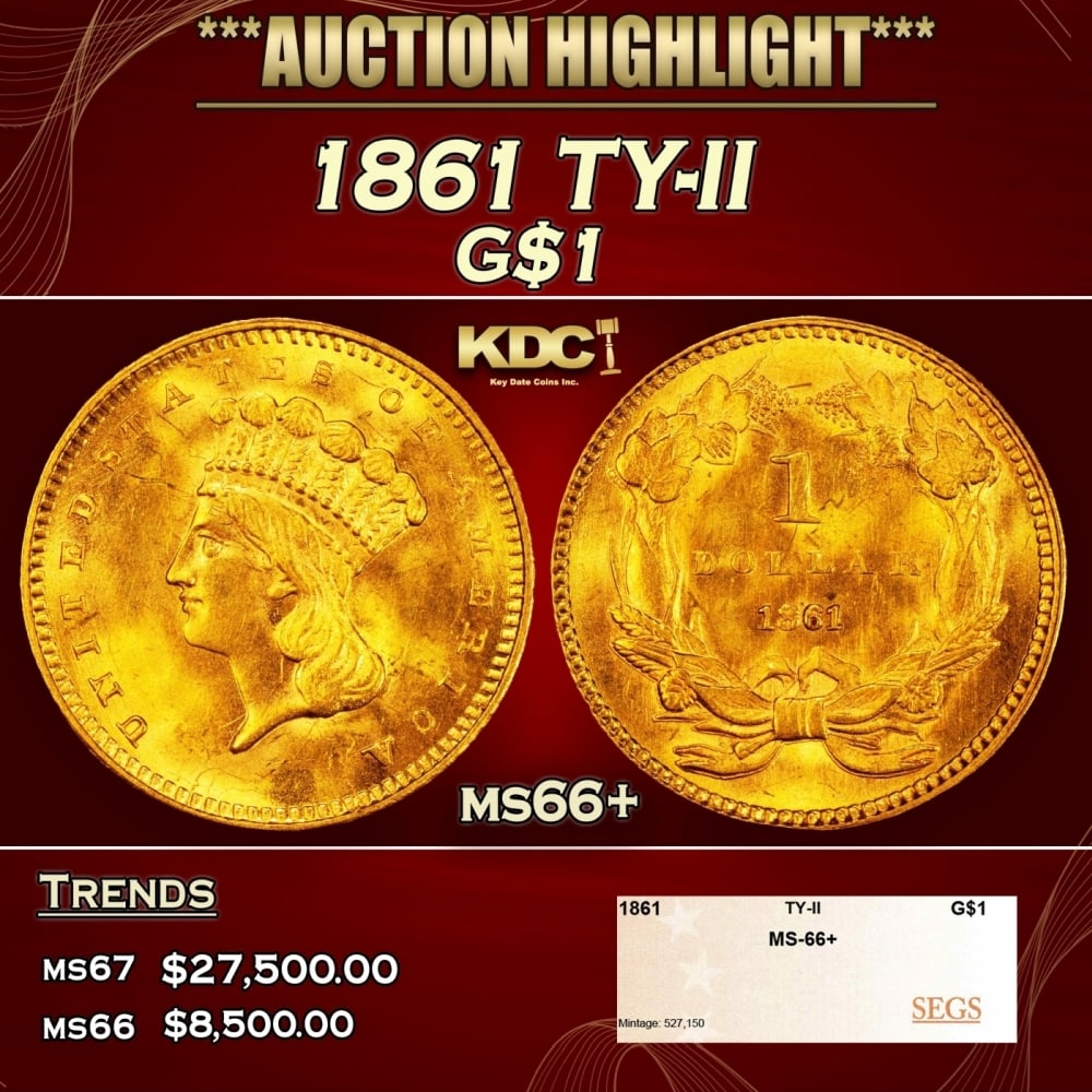 1861 Gold Dollar TY-II $1 ms66+ SEGS (1 of 4)