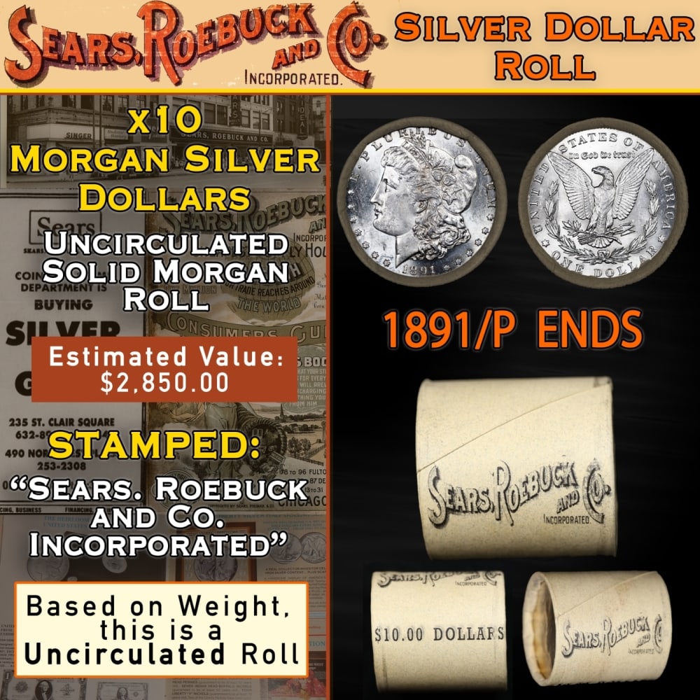 Morgan Dollar Roll From SEARS 10 Coin Rare UNC 1891/'P' Rev Ends (1 of 8)