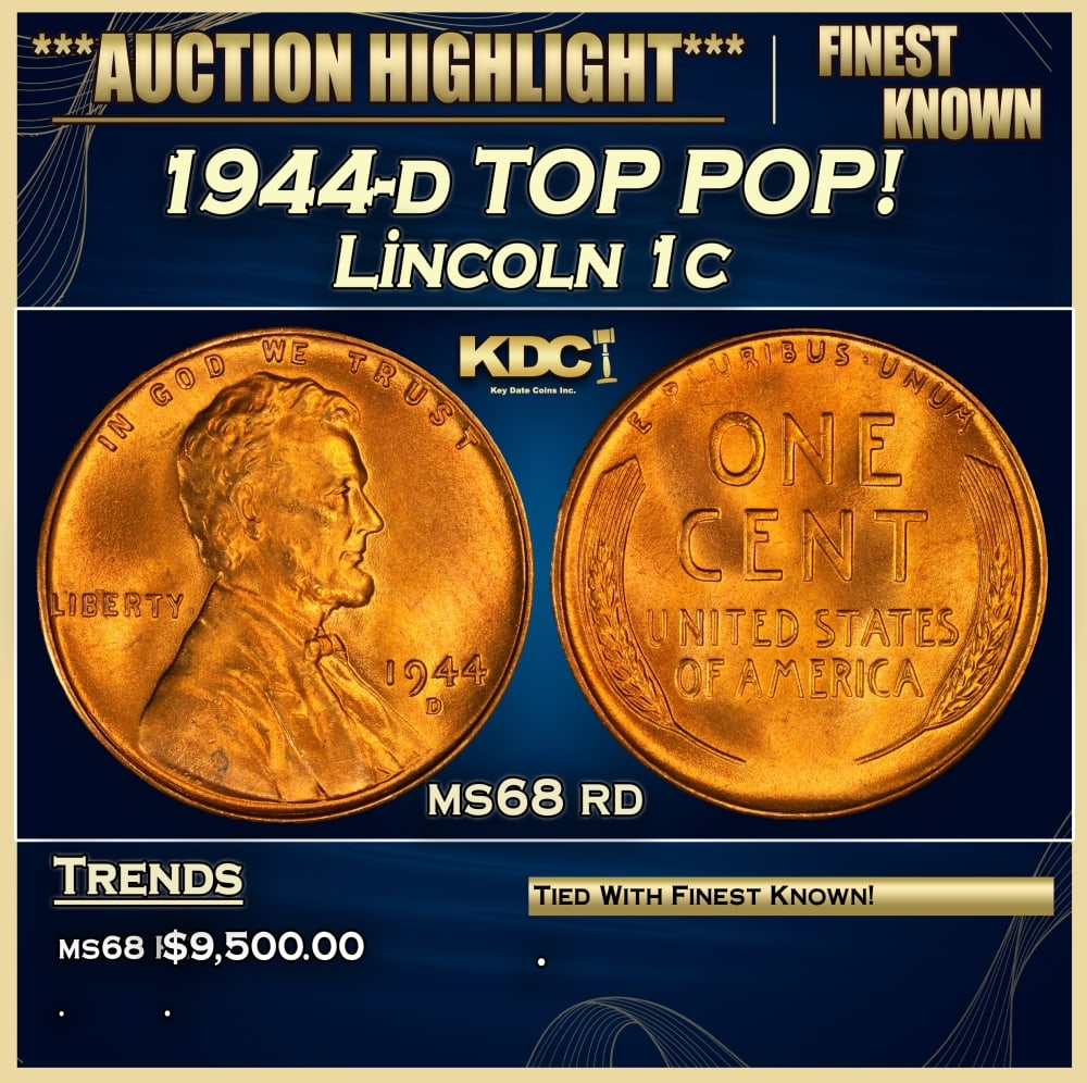 1944-d Lincoln Cent TOP POP! 1c ms68 rd SEGS: 1944-d TOP POP! Lincoln Cent 1c ms68 rd SEGS. 0