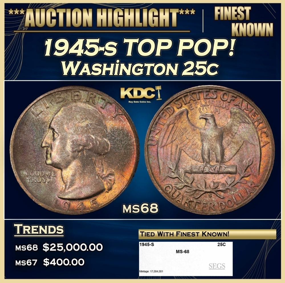 1945-s Washington Quarter TOP POP! 25c Grades ms68 SEGS (1 of 5)