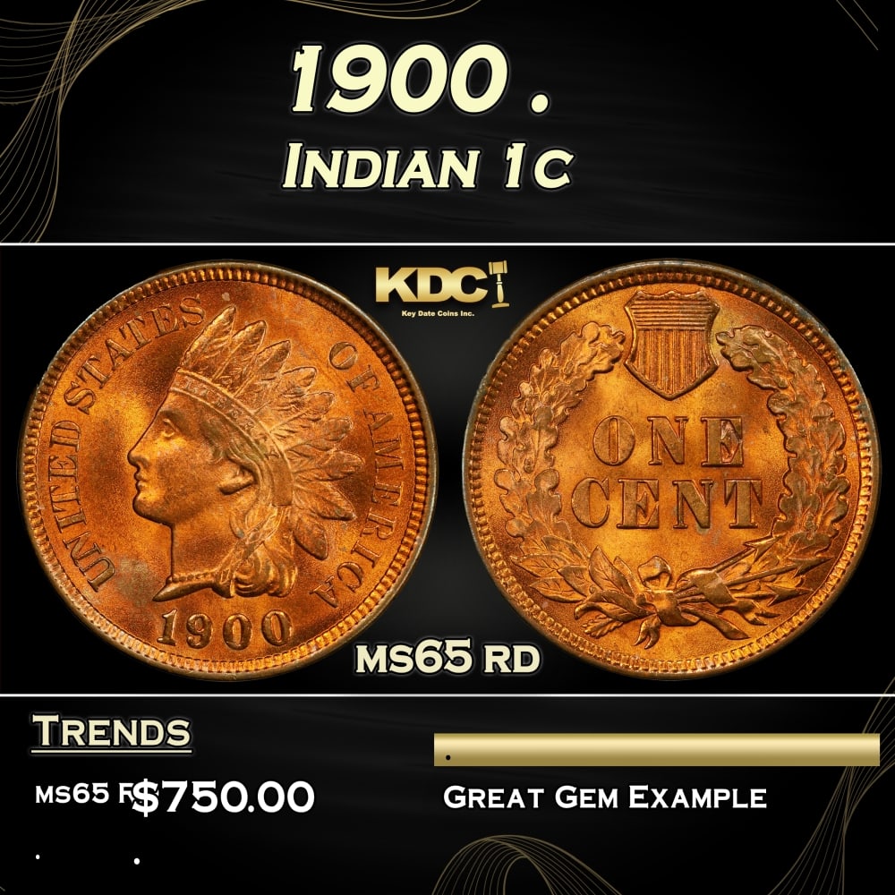 1900 Indian Cent . 1c Grades ms65 rd (1 of 3)