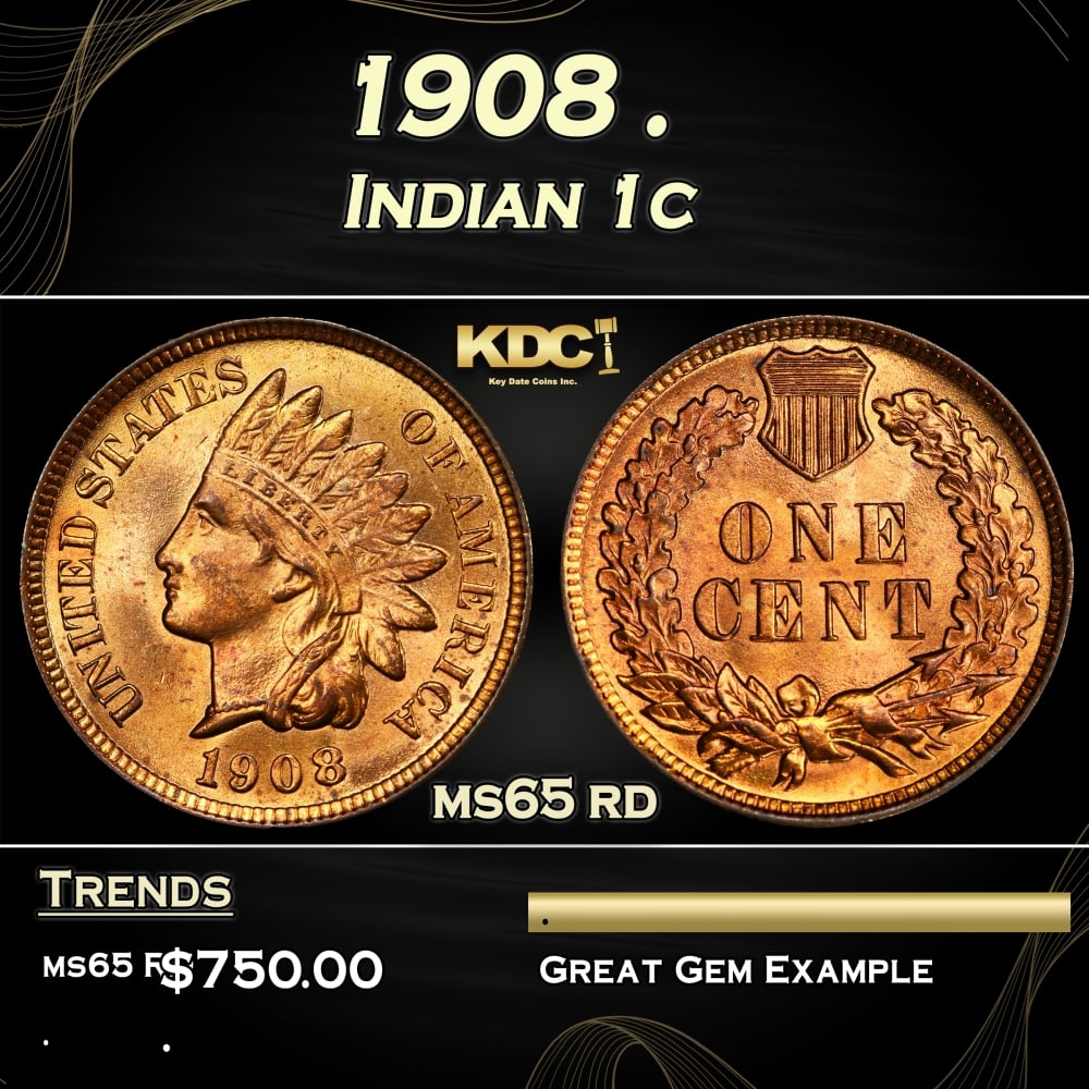 1908 Indian Cent . 1c Grades ms65 rd (1 of 3)