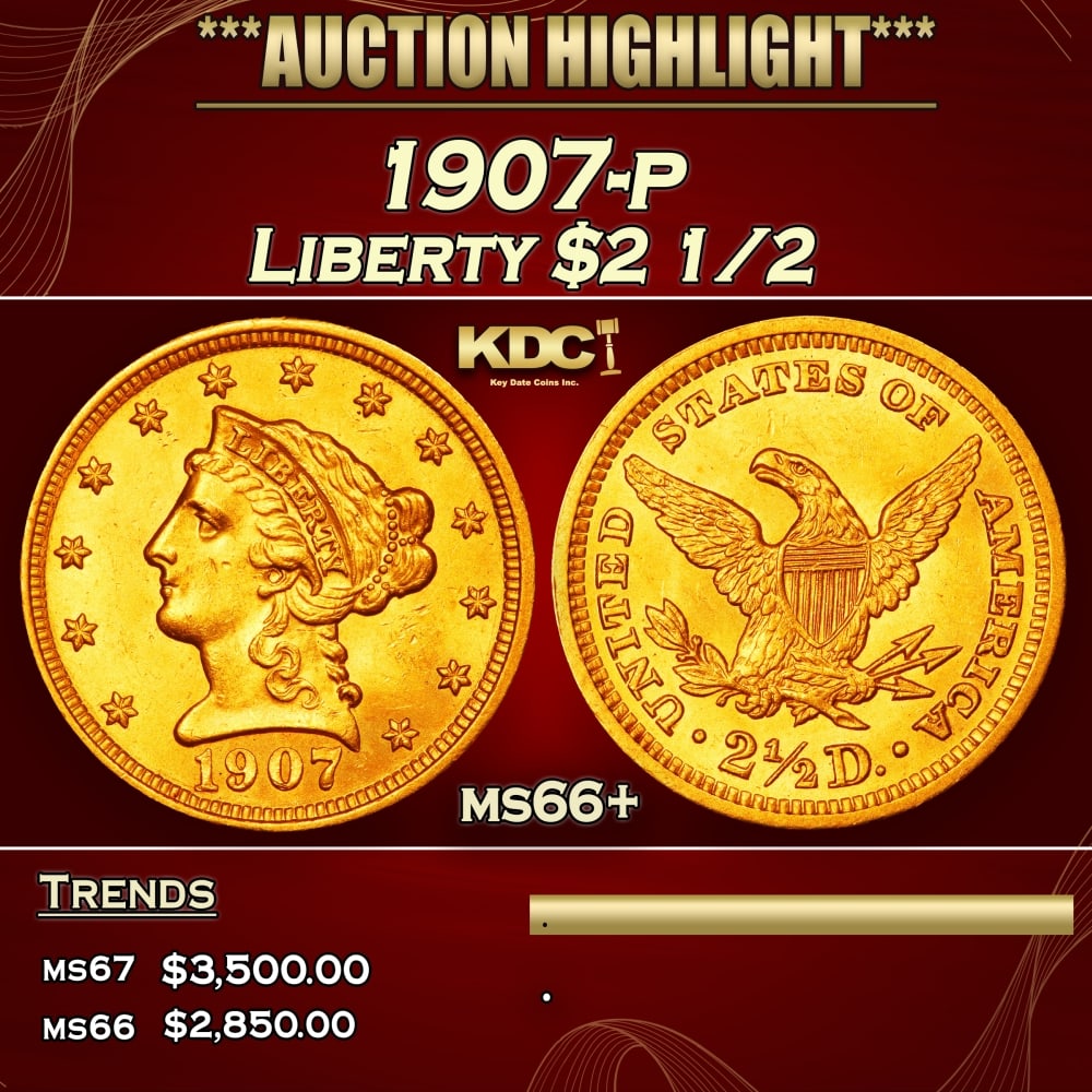 1907-p Gold Liberty Quarter Eagle $2 1/2 ms66+ SEGS: 1907-p Gold Liberty Quarter Eagle $2 1/2 ms66+ SEGS. 0