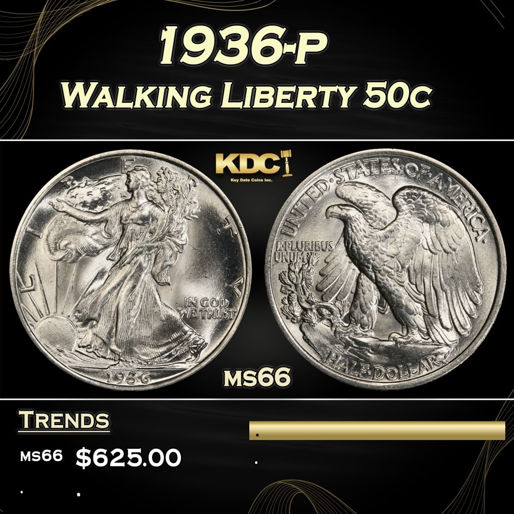 1936-p Walking Liberty Half Dollar 50c Grades ms66 (1 of 3)
