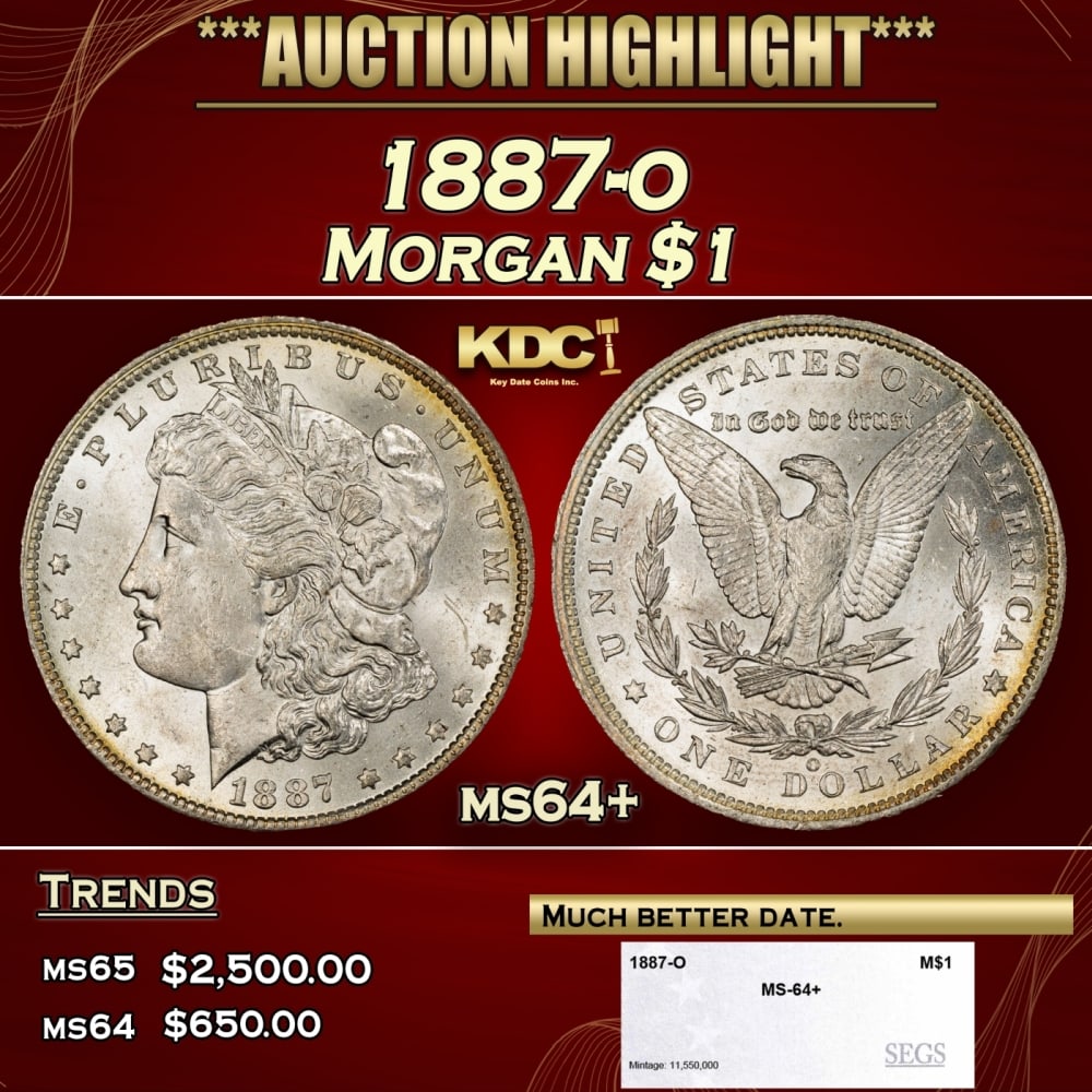 1887-o Morgan Dollar $1 ms64+ SEGS: 1887-o Morgan Dollar $1 ms64+ SEGS. 0
