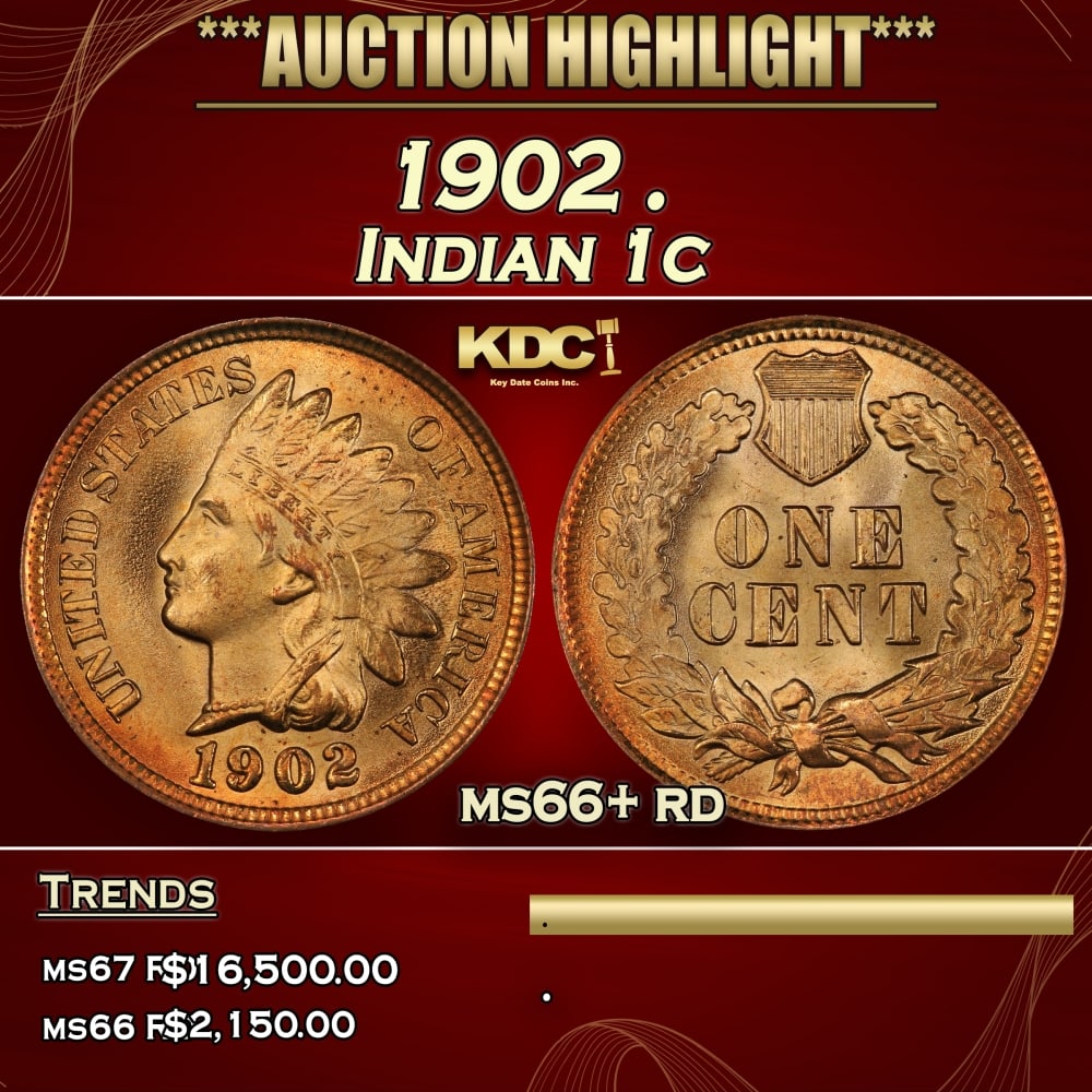 1902 Indian Cent . 1c ms66+ rd SEGS (1 of 4)