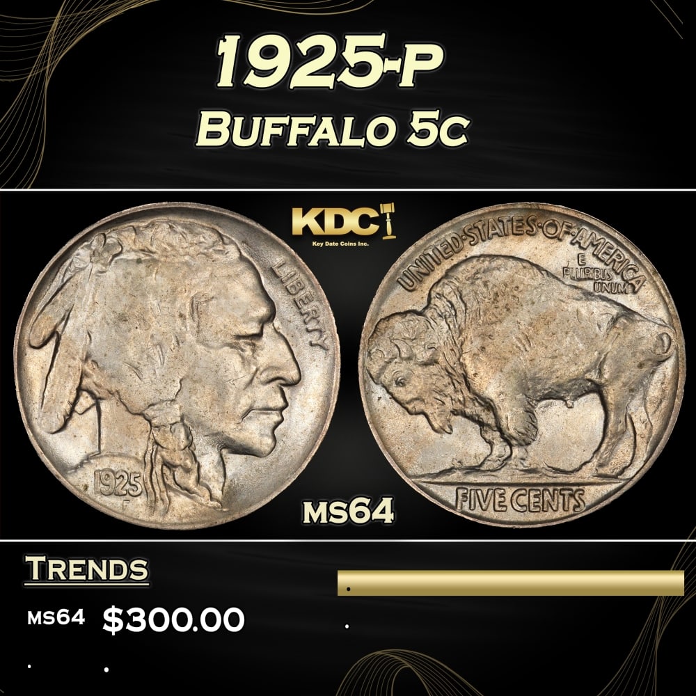 1925-p Buffalo Nickel 5c Grades ms64 (1 of 3)
