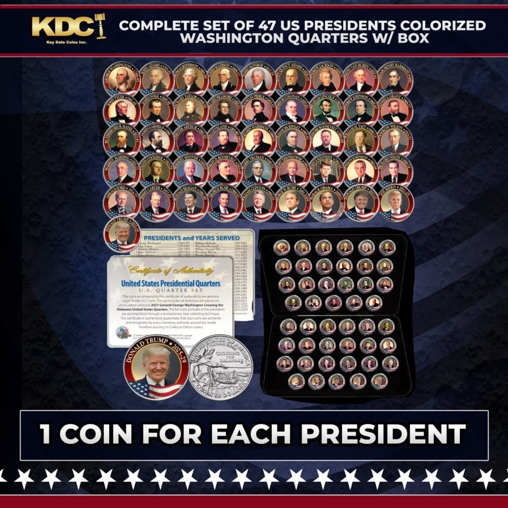Complete Set of 47 US Presidents Colorized Washington Quarters w/ BOX Other Toy (1 of 1)