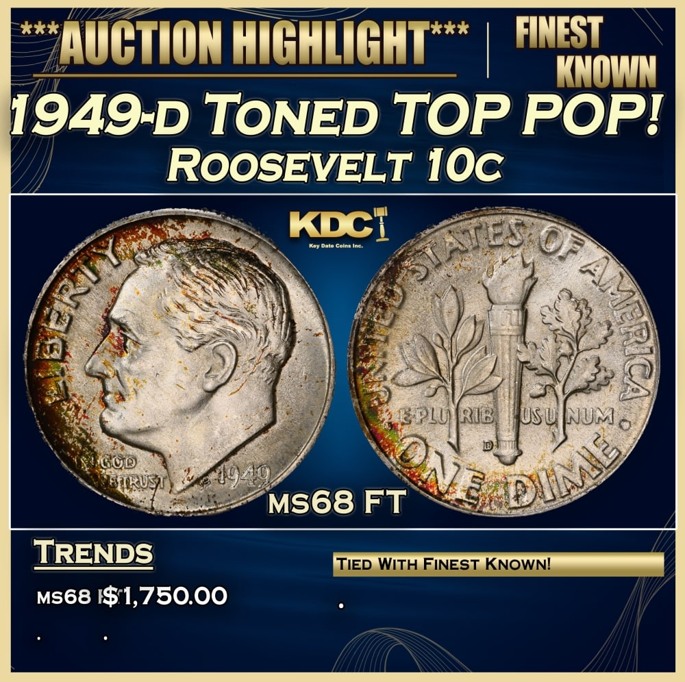 1949-d Roosevelt Dime Toned TOP POP! 10c ms68 FT SEGS (1 of 4)