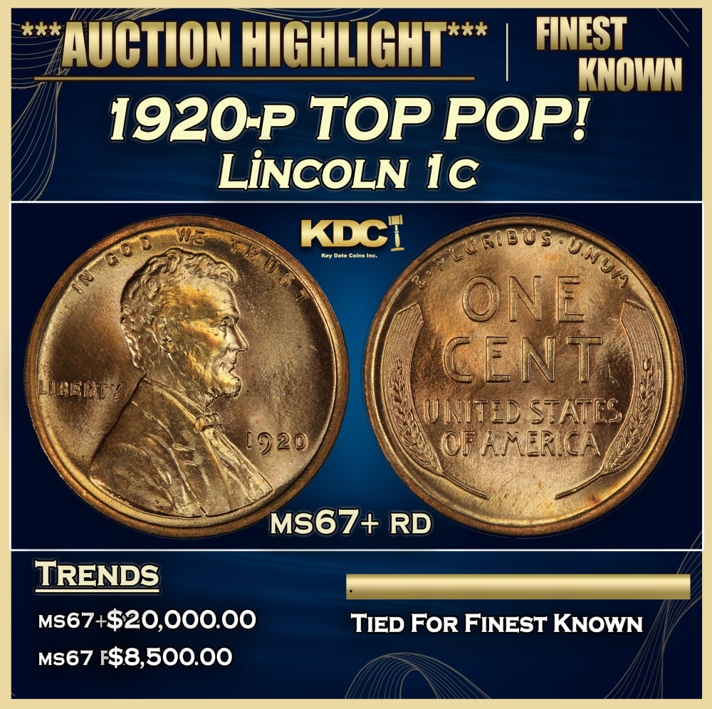 1920-p Lincoln Cent TOP POP! 1c ms67+ rd SEGS (1 of 4)