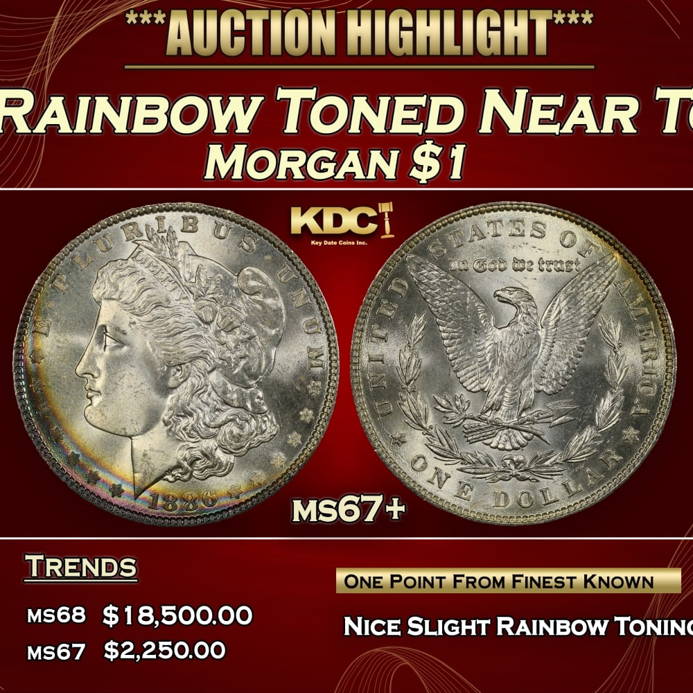 1886-p Morgan Dollar Rainbow Toned Near Top Pop $1 ms67+ SEGS (1 of 4)