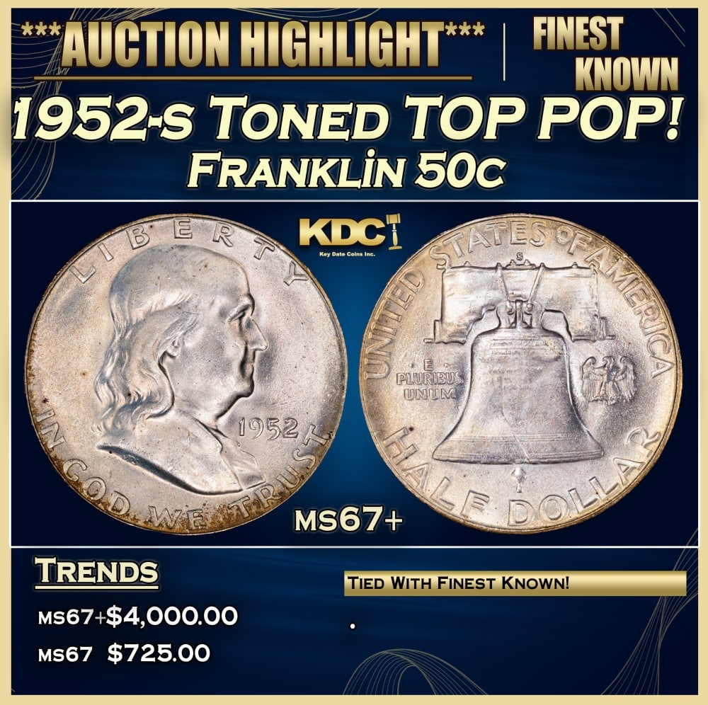 1952-s Franklin Half Dollar Toned TOP POP! 50c ms67+ SEGS (1 of 4)